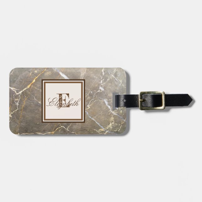 Kall Brun Marmor Textur, Monogram-Personlig Bagagebricka (Horisontell Framsida)