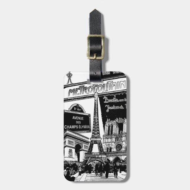 Kall Collage av fotoillustrationer av Paris Bagagebricka (Vertikal Framsida)