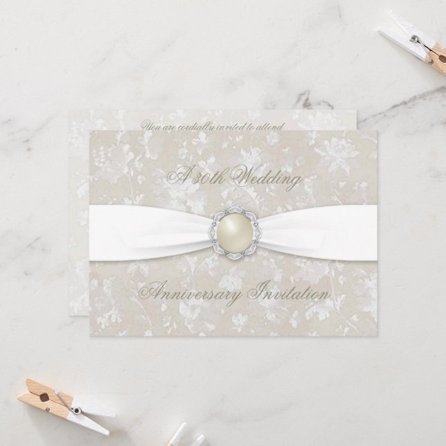 Kall damast 30-års bröllopsjubileum 5x7 inbjudan (Fram/Back In Situ)