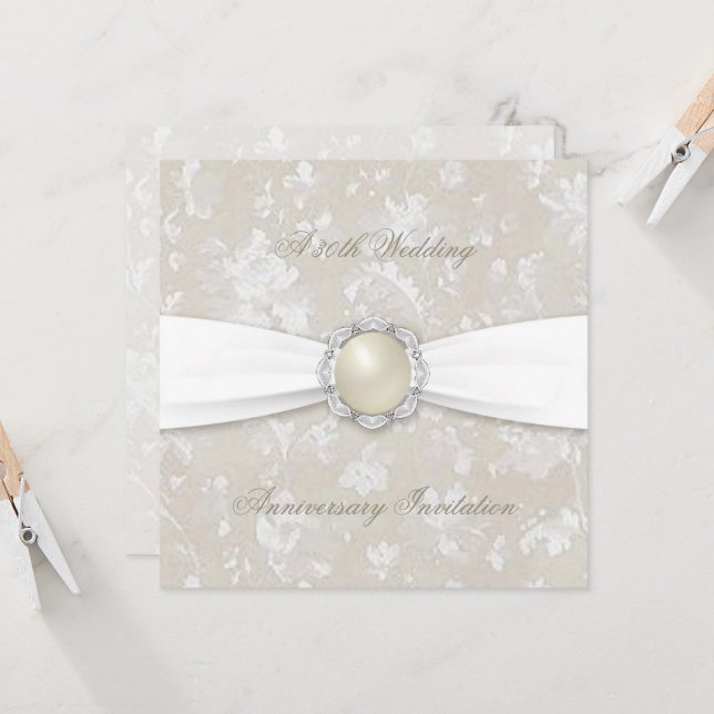 Kall damast 30-års bröllopsjubileum Fyrkantig inbj Inbjudningar (Fram/Back In Situ)