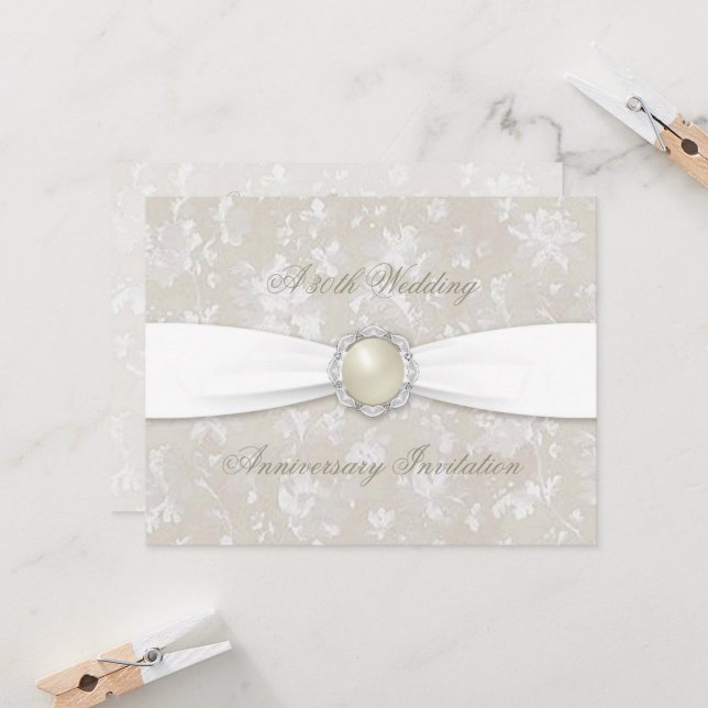 Kall damast 30-års bröllopsjubileumsinbjudan inbjudningar (Fram/Back In Situ)