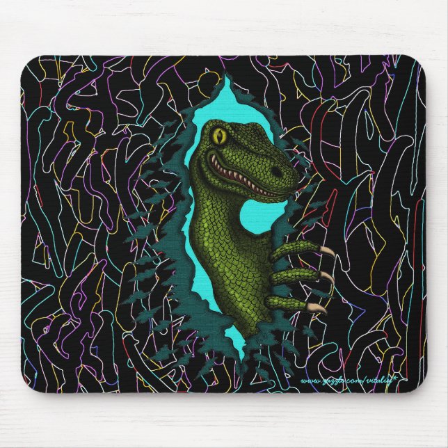 Kall design för velociraptordinosaurmousepad musmatta (Framsidan)
