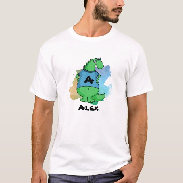 Kall Dinosaur med ditt namn Tee (Framsida)