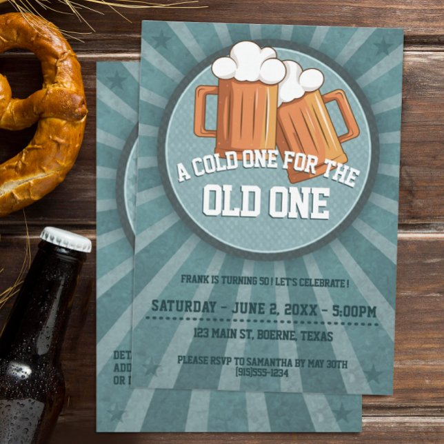 Kall Fika för Den Gamla En Födelsedagsfest för Öl Inbjudningar (A cold one for the old one beer birthday party invitation)