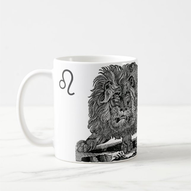 Kall gåvaastrologi undertecknar muggen Leo Kaffemugg (Vänster)