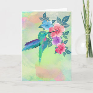 Kall gullig moderiktig akvarellhummingbirdblommigt kort