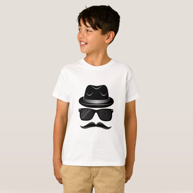 Kall Hipster med mustasch, hatten och solglasögon Tee Shirt (Hel framsida)
