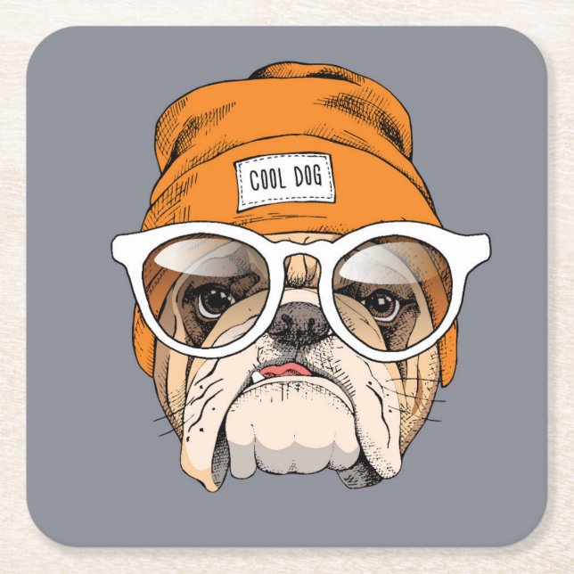 Kall Hipsterbulldogg Underlägg Papper Kvadrat (Framsidan)