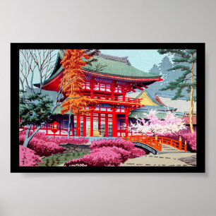 Kall japansk röd tempelvår Asano Takeji Poster