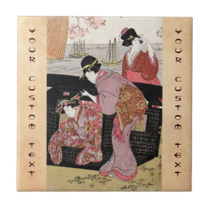 Kall japansk rulla för dam för ukiyo-etriogeisha kakelplatta
