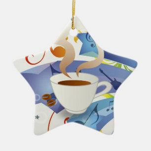 Kall kaffejulprydnad julgransprydnad keramik