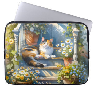 Kall katt på blomsterporch Cottagecore Laptop Fodral