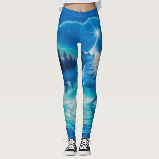 Kall konst för Airbrush för blåttfantasiUnicorn Leggings (Framsida)