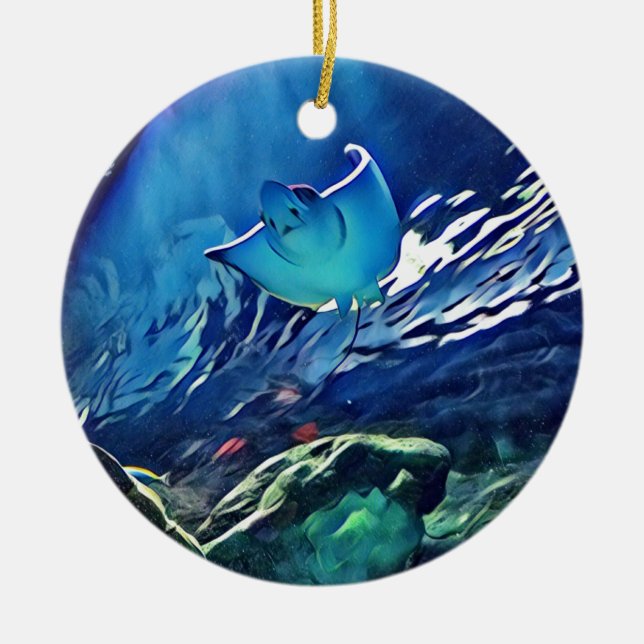 Kall konstnärlig undersida av stingrayen julgransprydnad keramik (Framsidan)