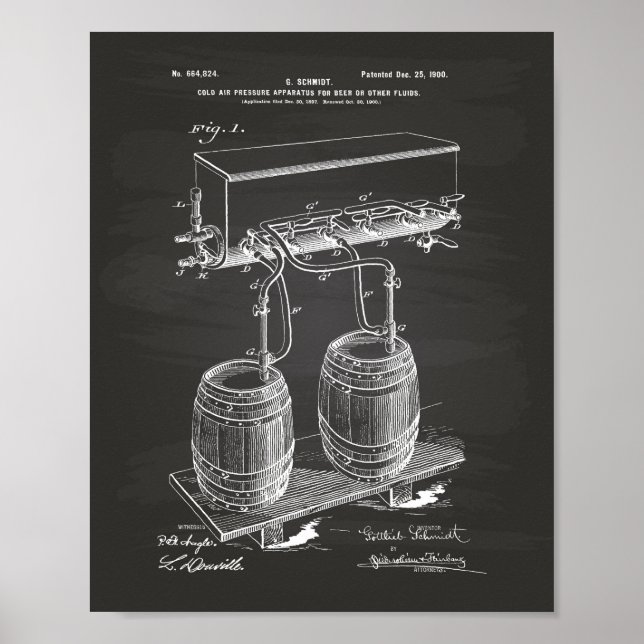 Kall Luft Pressure Beer 1900 Patent Art Chalkboard Poster (Framsidan)