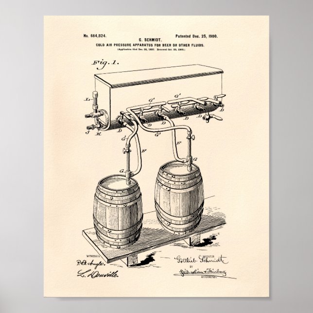 Kall Luft Pressure Beer 1900 Patent Art Old Peper Poster (Framsidan)