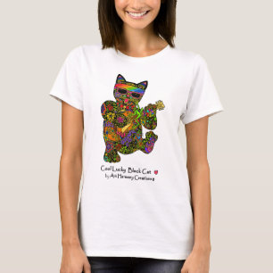 Kall lycklig svart kattdam tshirt tee shirt