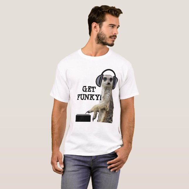 Kall meerkat dj för funky t shirt (Hel framsida)