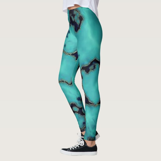 Kall moderiktig design för turkosmarmorsten leggings (Vänster)