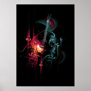 Kall musik som är grafisk med gitarren poster