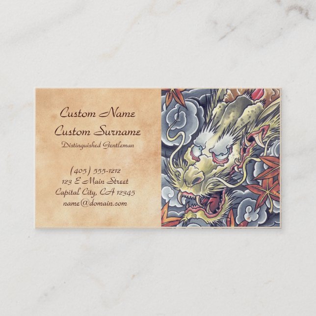 Kall orientalisk japansk drakegudtatuering visitkort (Framsida)