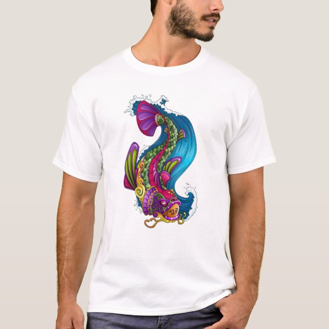Kall orientalisk japansk fisk för regnbågeKoi Carp T-shirt (Framsida)