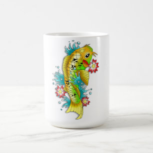 Kall orientalisk japansk fisk för regnbågekoicar kaffemugg