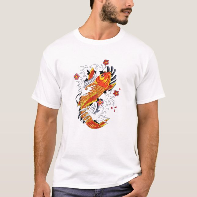 Kall orientalisk japansk guld- lycklig Koi Carp Tee Shirt (Framsida)