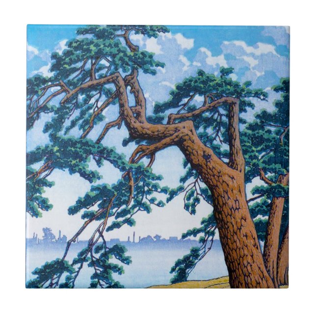 Kall orientalisk japansk Hasui Kawase trädkonst Kakelplatta (Framsidan)