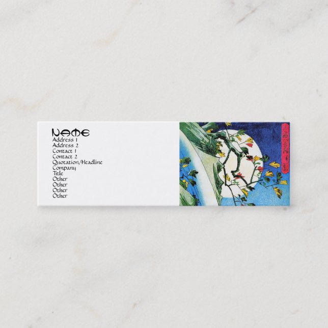 Kall orientalisk japansk hokusaifullmånevattenfall mini visitkort (Framsida)