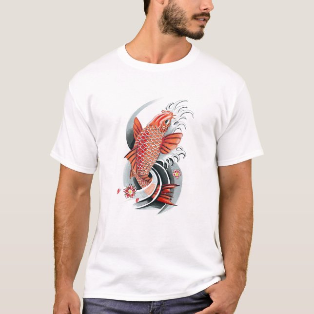 Kall orientalisk japansk röd tatuering för Koi Tee Shirt (Framsida)