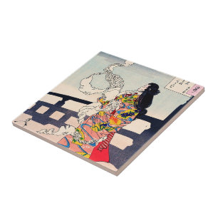Kall orientalisk japansk woodprintgeishakonst kakelplatta