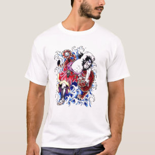 Kall orientalisk krigare- och tigertatuering t shirt
