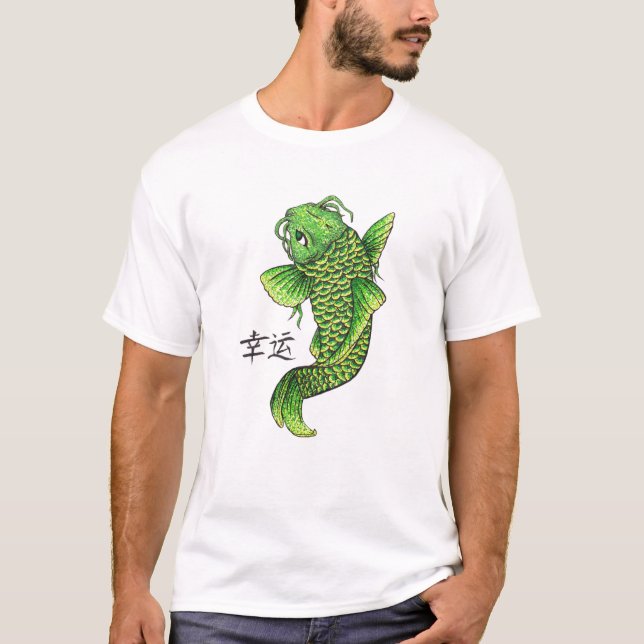 Kall orientalisk lycklig grön Koi fiskCarp Tee (Framsida)