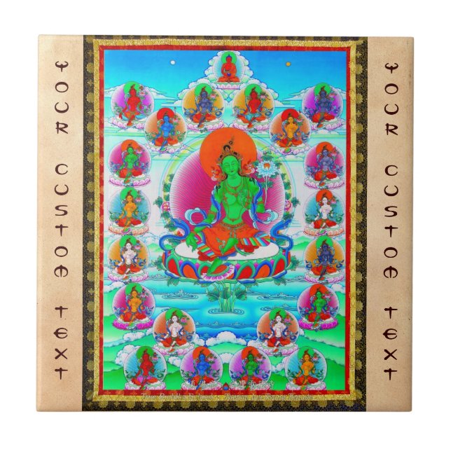 Kall orientalisk tibetan thangkagröntTara Kakelplatta (Framsidan)