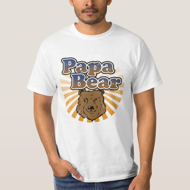 Kall pappabjörn, brunt/blått/guld- pappagåva tee (Framsida)