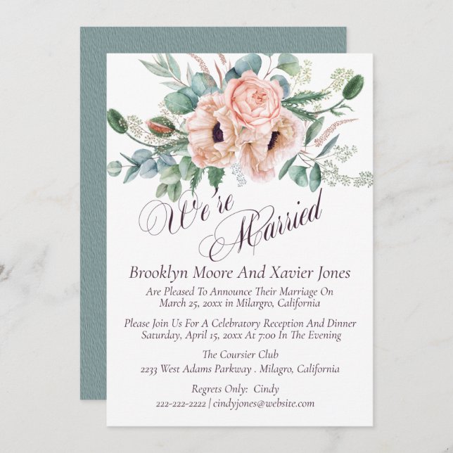 Kall poppig strålning Vi är gifta Bröllopsannonser Inbjudningar (Fram/baksida)