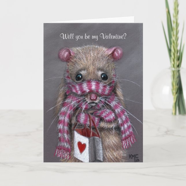 Kall Råtta med Scarf Valentine Day Card Helgkort (Framsida)