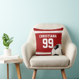 Kall röd och för vitrandJersey fotboll boll Kudde