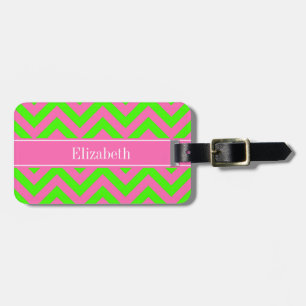 Kall Rosa #2 Limegrön LG Chevron Namnmonogram Bagagebricka