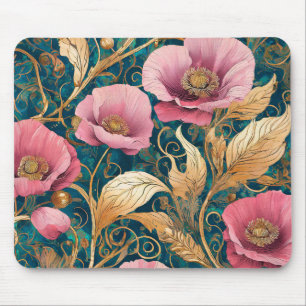 Kall Rosa Poppy Scroll - Art Nouveau Blommig Musmatta