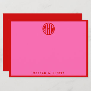 Kall Rosa Röd Cirkel Monogram-teckensnitt DIY BG Tack Kort