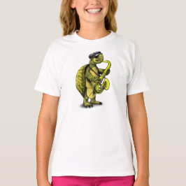 Kall saxofon som leker sköldpaddan t shirt