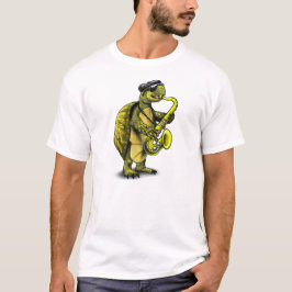 Kall saxofon som leker sköldpaddan t shirt