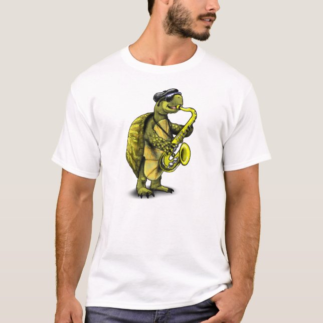 Kall saxofon som leker sköldpaddan t shirt (Framsida)