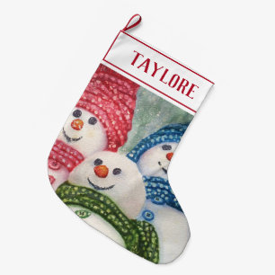 Kall snögubbefamilj stor julstrumpa