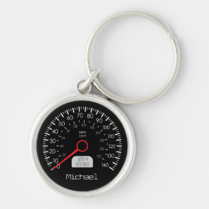 Kall Speedometerpersonlignyckelring Rund Silverfärgad Nyckelring