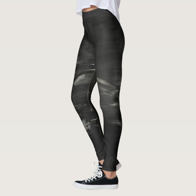 Kall svart och silverdamasker - hejmörker leggings (Vänster)