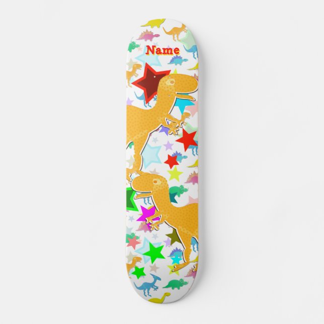 Kall T-Rex DinosaurSkateboard med ditt namn Old School Skateboard Bräda 21,6 Cm (Framsida)