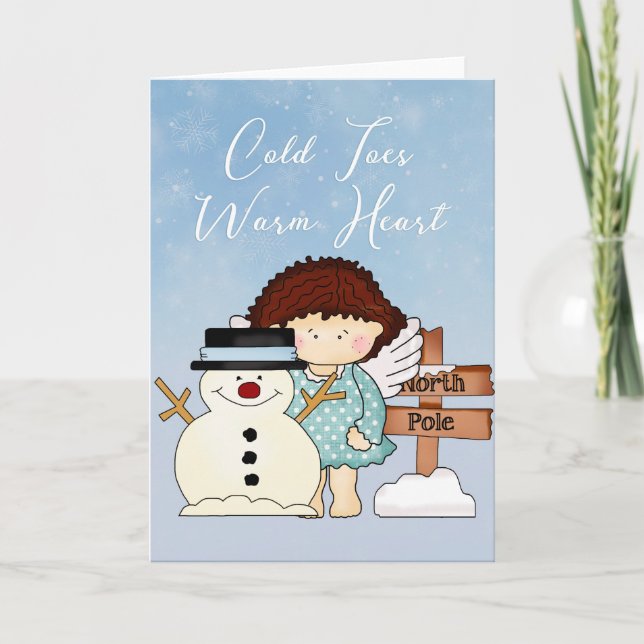 Kall Toes Warm Heart - Winter Angel & Snögubbe Kort (Framsida)